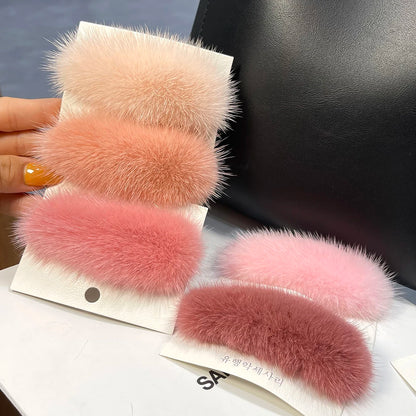 Mink Fur Hairpin Korean Simple Cute Plush Clip Headdress Girls Hair Accessories Luxury Fashion Ladies Hairgrip Headwear Women