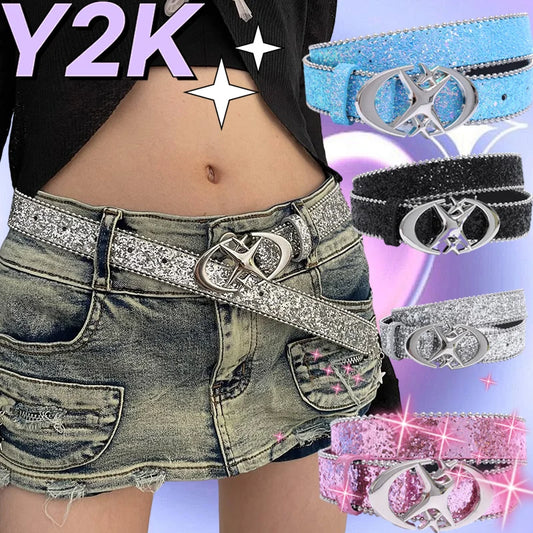 Luxury Sequin Punk Y2k Bling Star Rhinestone Belt Women's Brand Belt Metal Buckle Fashion Waistband Jeans Pants Decor Belt