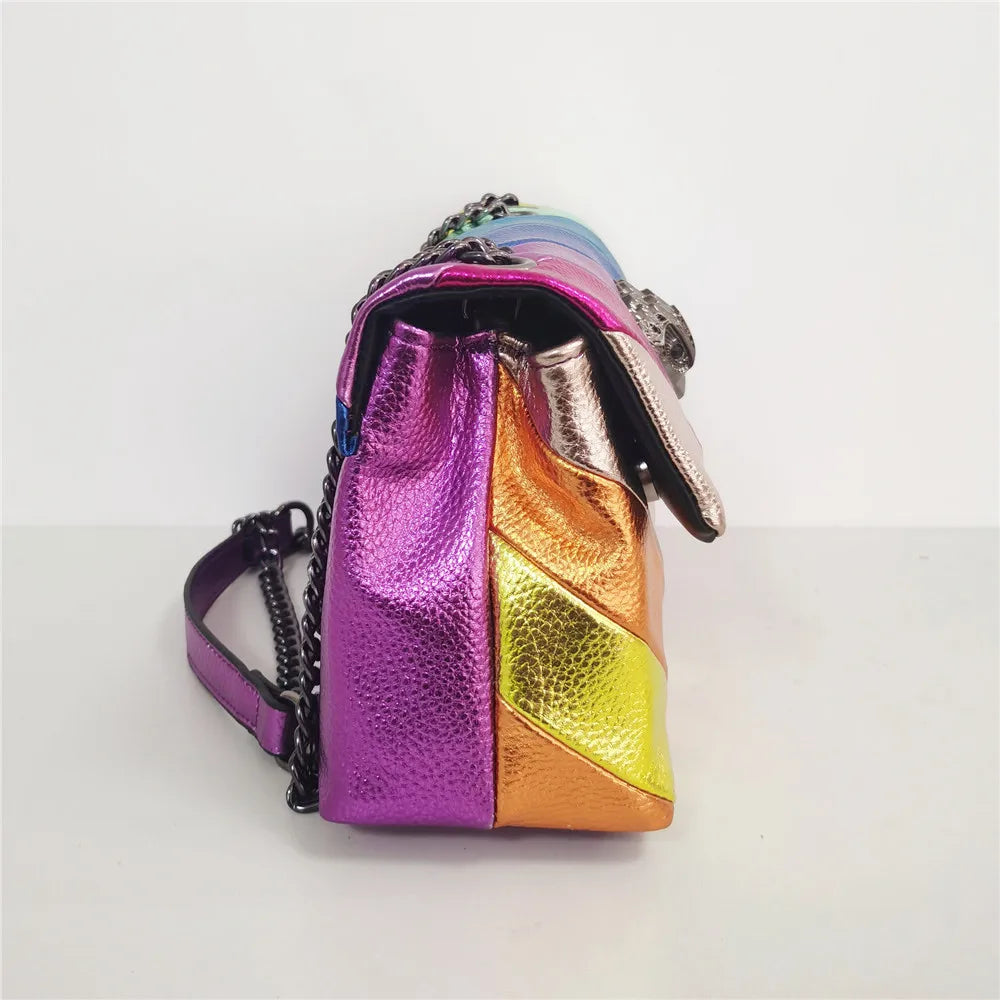 Rainbow Women Handbag  Wave Pattern Eagle Icon Head On Front Jointing Colorful Cross Body Bag Patchwork Shoulder Bag