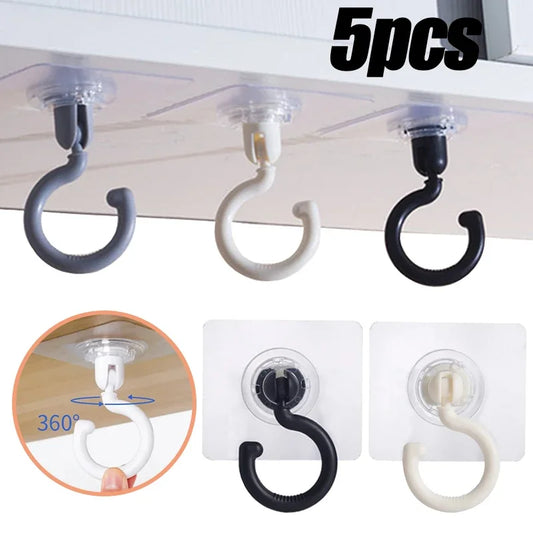 1/3/5pcs Rotatable Hooks Adhesive Hook Ceiling Strong Bearing Stick Rack Kitchen Wall Key Hanger Bathroom Kitchen  Door Hook Up