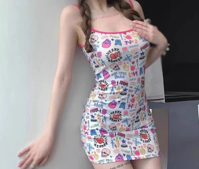 Women's Printed Dress Sexy And Fashionable Spicy Girl Suspender Dress