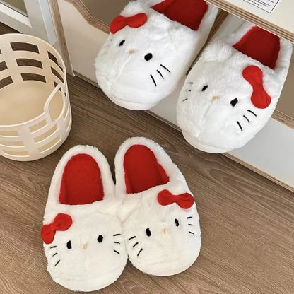 Sanrio Plush Slippers Hello Kittys Kawaii Cute Student Autumn Winter Bedroom Soft Padded Plush Bedroom Aldult Shoes Girls Xmas