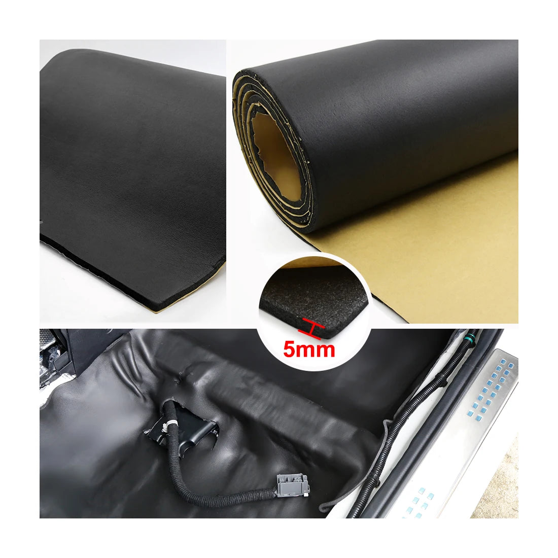 Uxcell 200X50cm 5mm 8mm 10mm 10.76sqft Car Acoustic Foam Floor Tailgate Sound Insulation Deadener Mat Noise Reduction Pad Black