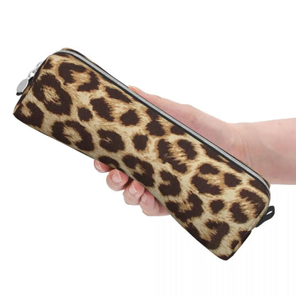 Lovely Leopard Print Fur Look Texture Pencil Cases Pencilcases Pen Holder for Student Big Bag School Supplies Zipper Stationery