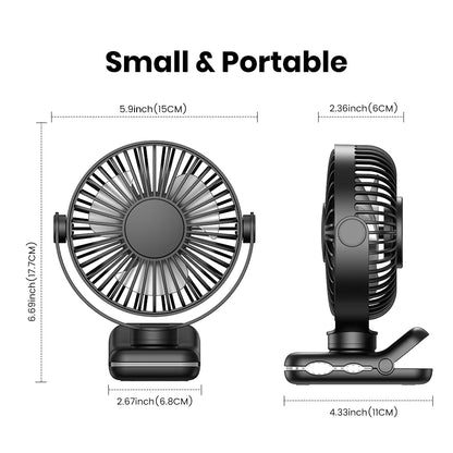 TOPK Mini Portable Clip on Fan,USB Desk Fan,3 Speeds Quiet Wind 720° Rotate Personal Electric Fan,Standing fans for Room Home