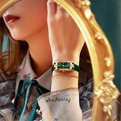 High Quality Classic Retro Women Belt Quartz Square Green Quartz Watch Student Women Wear Clock Luxury Style Montre Femme