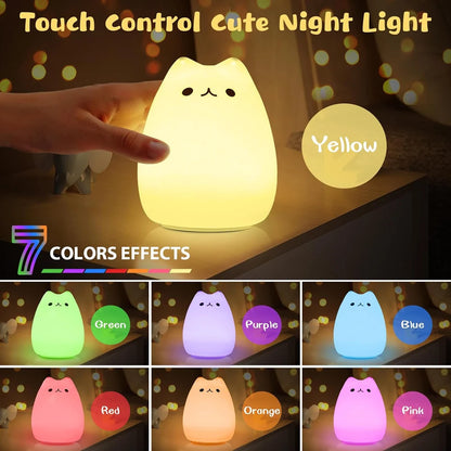 Cute Cat Lamp Kitty Night Light for Girls Bedroom Birthday Gifts for Kids Baby Silicone Kawaii Nightlight Nursery Room Decor