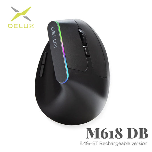 Delux  Ergonomic Vertical Mouse Rechargeable Wireless RGB Mouse Bluetooth 2.4G  4000DPI Gaming Silent Mice For Laptop PC