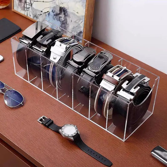 5/8 Grid Clear Acrylic Belt Organizer for Closet,Assemble Belt Organizer Display Case for Tie Bow Tie Women Men Home Belt Holder