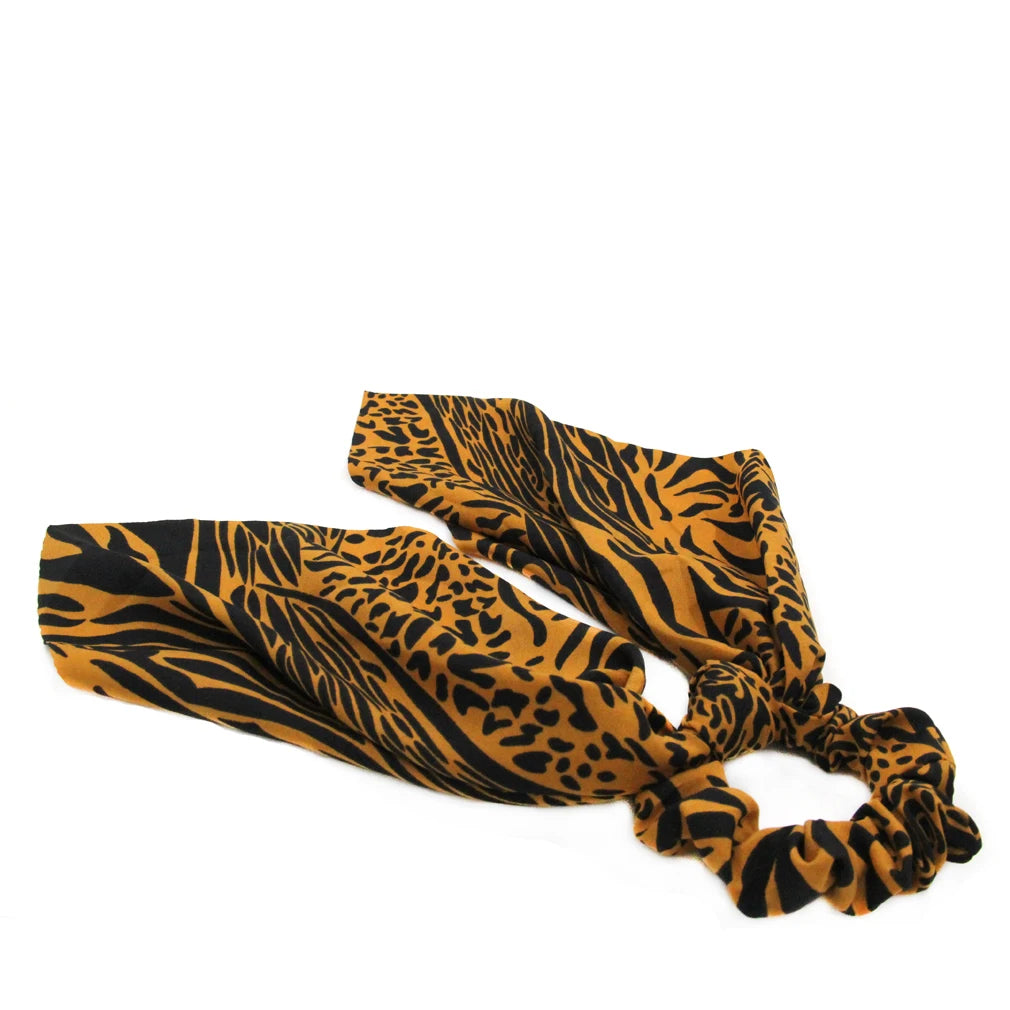 Vintage Leopard Print Satin Long Ribbon Ponytail Scarf Hair Tie Scrunchies Women Girls Elastic Hair Bands Hair Accessories