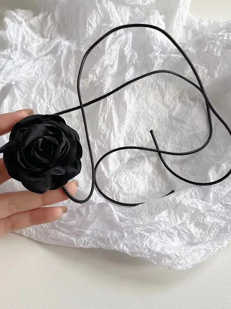 Romantic Gothic Black Rose Necklace For Women Ladies Elegant White Camellia Flower Adjustable Choker Wedding Party Jewelry Y2K