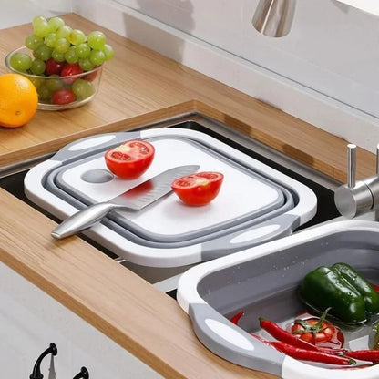 New Multi-function 3 In 1 Folding Cutting Board Foldable Drain Basket Chopping Blocks Washing Basket folding sink folding basin