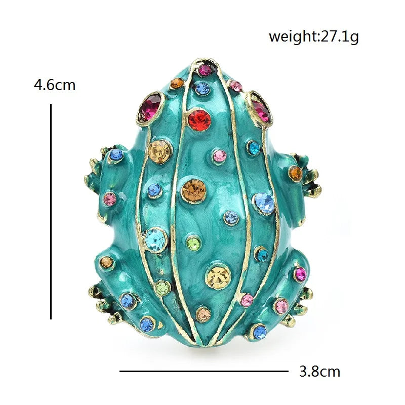 Wuli&baby Cute Frog Brooches For Women Unisex 2-color Enamel Rhinestone Animal Party Casual Brooch Pins Gifts