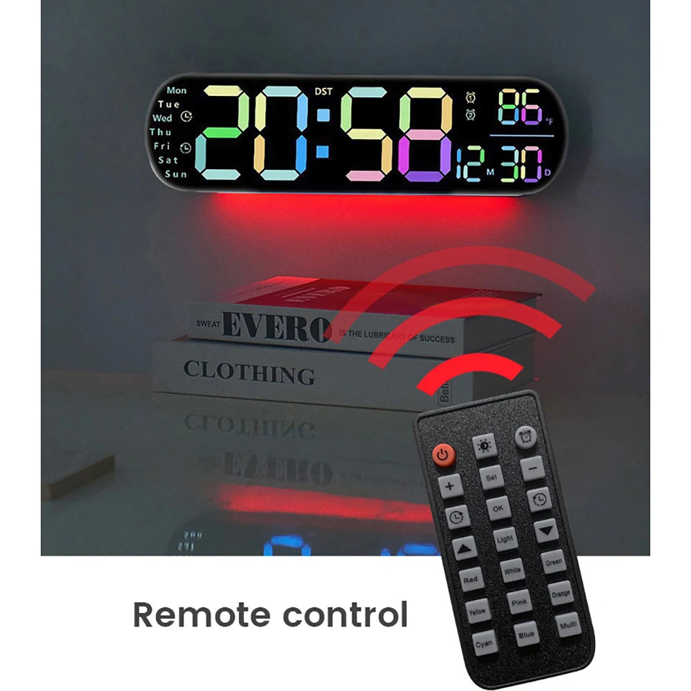 13.8" Large Digital Wall Clock With Remote,10 Brightness Adjustable, Big Digits, Modern Wall Clock For Living Room Bedroom