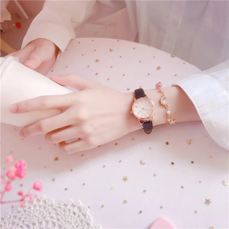 2023 Fashion Kids Love Digital Dial Children Watch Set Leather Strap Quartz Watches Kid Girls Clock Children Watch + Bracelet