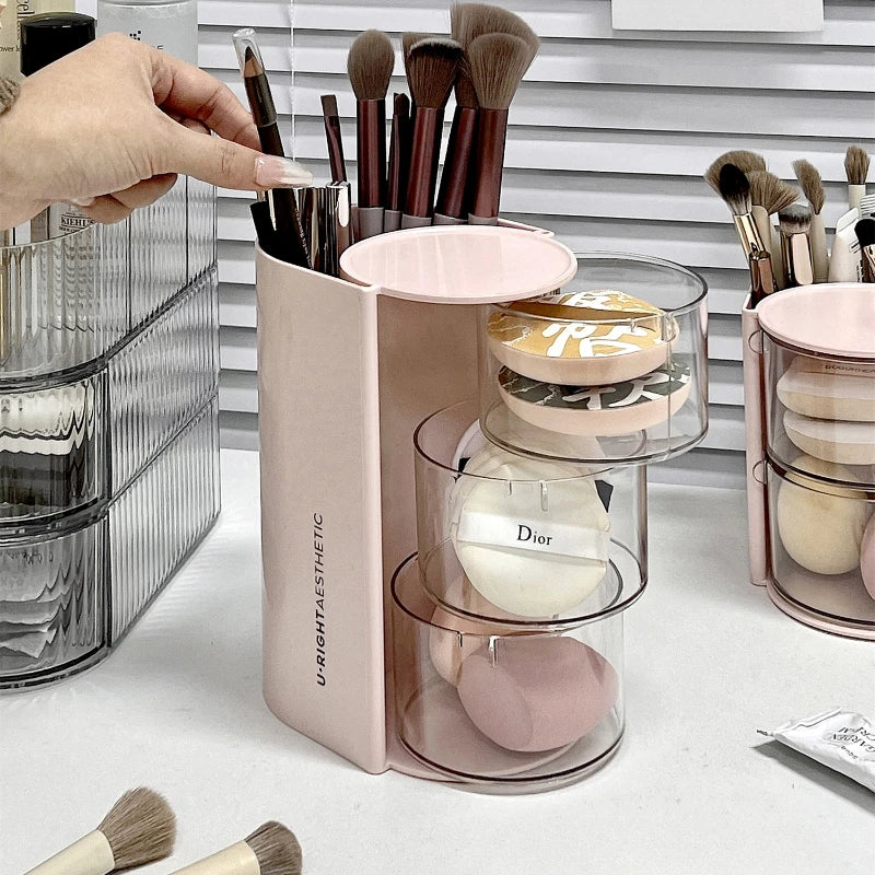 Rotating Powder Puff Storage Box Dust-proof Desktop Beauty Egg Air Cushion Rack Multi-layer Lipstick Makeup Brush Storage Rack