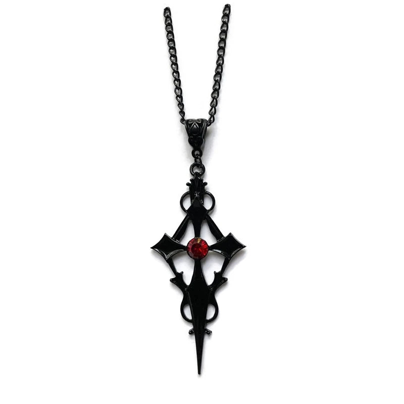 Black Pointed Cross Vampire Necklace, Gothic Jewelry, Statement Necklace, Dagger Cross Pendant, Gothic Gift, Goth Necklace