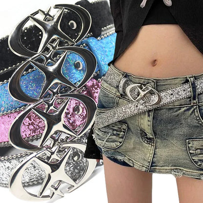 Luxury Sequin Punk Y2k Bling Star Rhinestone Belt Women's Brand Belt Metal Buckle Fashion Waistband Jeans Pants Decor Belt