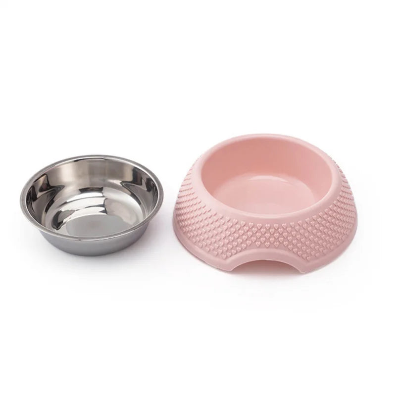 Dog Feeding Bowl Pet Tableware Drinking Dish Stainless Steel Sealed Dog Bowl Pink Green Blue Cat Bowls With Heart-Shaped Pattern