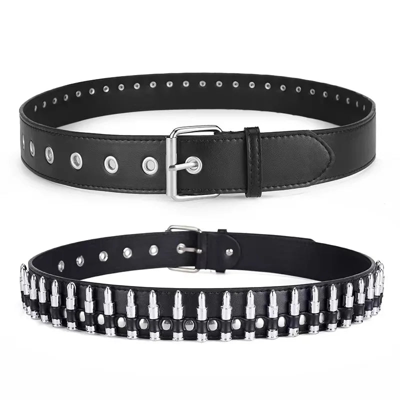 New Punk Rivets Bullet Belt Square Bead Rivet Metal Belt PU Hip Hop Gothic Jeans Decorative Accessories Women Men Waistband