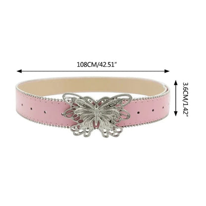 Y2K Jeans Butterfly Pin Buckle PU Belt for Women Subculture Goth Punk Buckle Waist Belt Vintage Wide Belt for Teens Girls Female