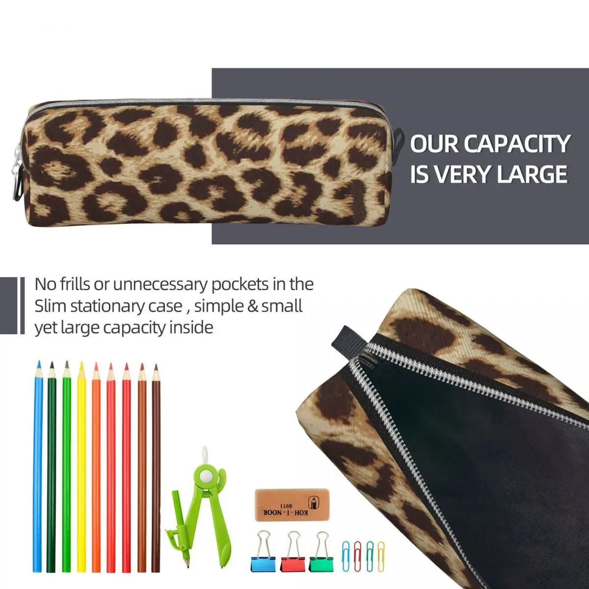 Lovely Leopard Print Fur Look Texture Pencil Cases Pencilcases Pen Holder for Student Big Bag School Supplies Zipper Stationery