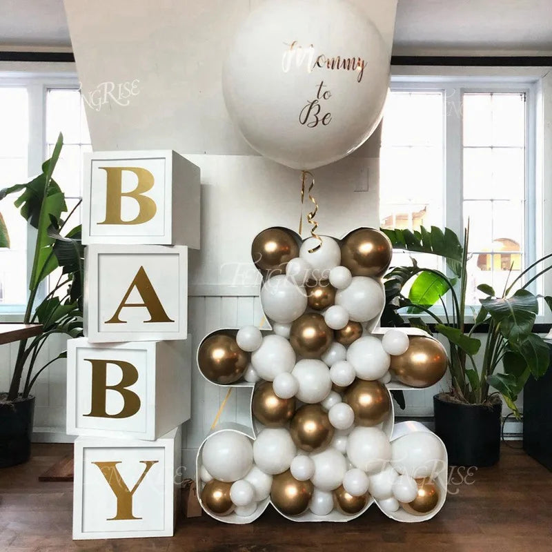 27/30CM White Gold Letter Box Baby Shower Decor 1st Birthday Party Decoration Kids Teddy Bear Baby Shower Supplies Gender Reveal