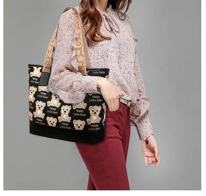 2024 New Korean Fashion Large Capacity Canvas Bag Women's Handheld Shoulder Bag for Work and Commuting Simple Casual Bear Bag