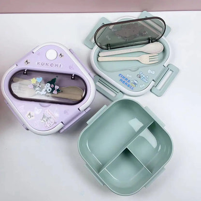 New Sanrio Kuromi Melody Pudding Dog Kitty Plastic Compartment Lunch Box Microwave Japanese Tableware Insulated Bento Box Quick