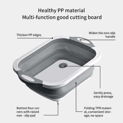 New Multi-function 3 In 1 Folding Cutting Board Foldable Drain Basket Chopping Blocks Washing Basket folding sink folding basin