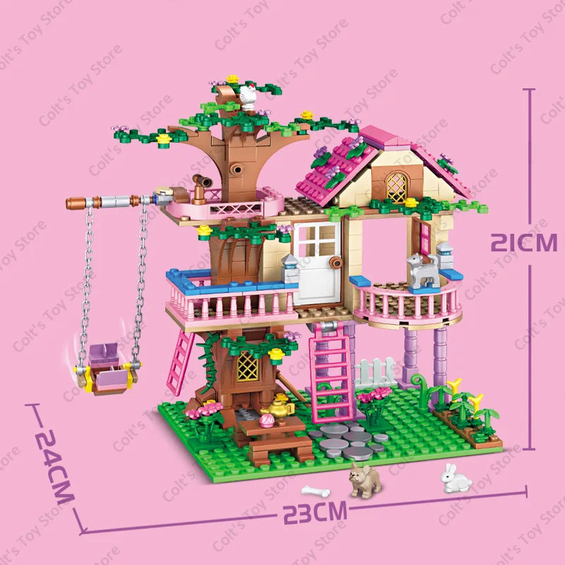 2024 Girls Friendship Tree House Villa Castle Building Blocks Classic Friends Girl's Model Figures Toys For Kids Birthday Gift