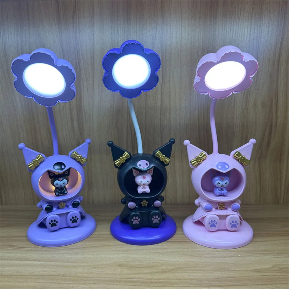 Kawaii Kuromi My Melody Folding Eye Protection Table Lamp Anime Sanrio Girly Heart Cute Bedroom Bedside Night Light Cartoon lamp