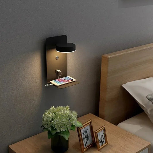 Modern Wall lights Bedroom Headboard Reading lamp Bedside Wireless Charger Background light