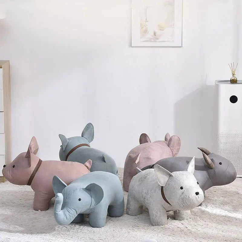 Cute Animal Shape Chairs Cartoon Animal Decorative Wooden Stool Elephant Puppy Lovely Kids Stool Children Bedroom Ottomans Stool