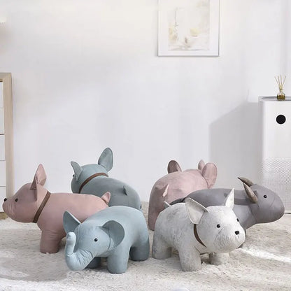 Cute Animal Shape Chairs Cartoon Animal Decorative Wooden Stool Elephant Puppy Lovely Kids Stool Children Bedroom Ottomans Stool