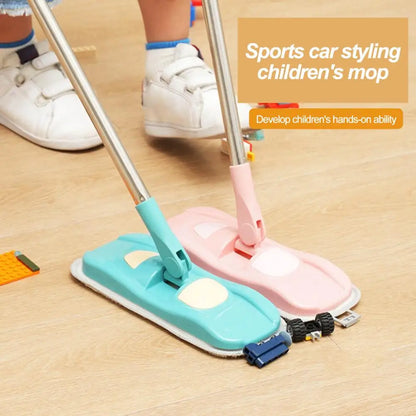 Children Mop Educational Kids Toy Set with Small Mop Long Handle Absorbent Sponge Cloth Pretend Play Housekeeping Role for Boys