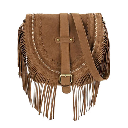 Fashion Retro Handmade Faux Suede Tassel  Womens Shoulder Crossbody Messenger Bag Tassel Boho Handbag for Women Summer