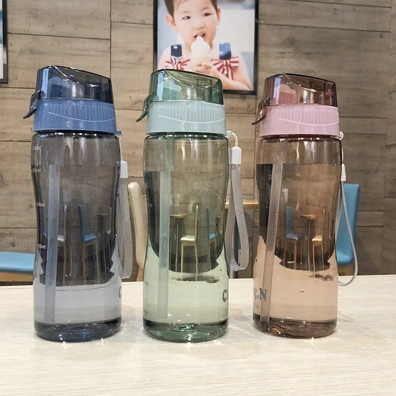 580ML Portable Water Bottle Sports Water Cups with Straw Couples Drinkware Outdoor Shaker Drop-resistant Leak-proof Waterbottle