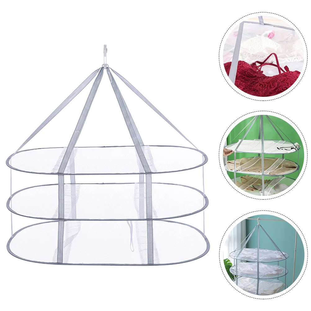 Hanging Sweater Dryer Three Tier Drying Rack Foldable Clothes Durable 3-Layer Holder