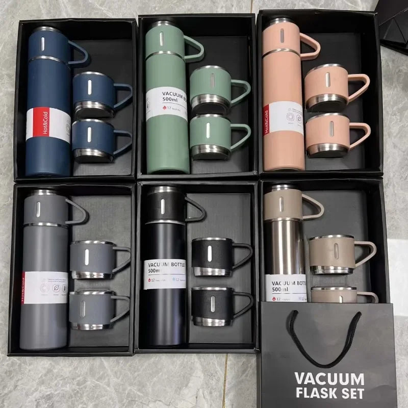 Portable Stainless Steel 304 Vacuum Thermos Cup Set: Ideal for Sports, Travel, or Business. Comes in a Gift Box with Handbag, Suitable for Coffee and Water Bottles.