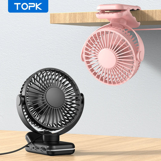 TOPK Mini Portable Clip on Fan,USB Desk Fan,3 Speeds Quiet Wind 720° Rotate Personal Electric Fan,Standing fans for Room Home