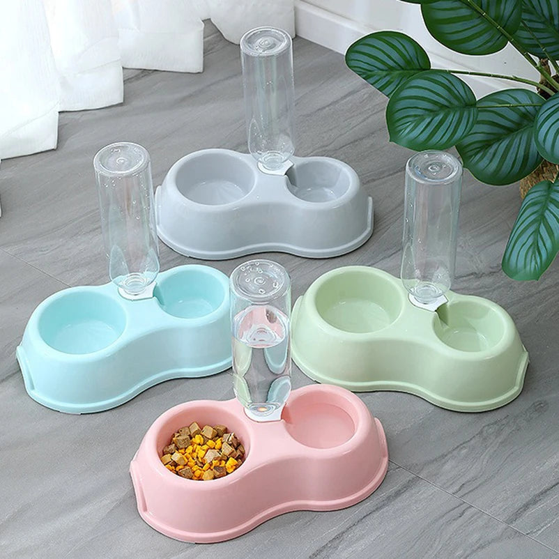 Pet Cat Bowl Automatic Feeder Water Dispenser Dog Cat Food Bowl with Drinking Raised Stand Double Dish Bowls for Cats Dogs Pet