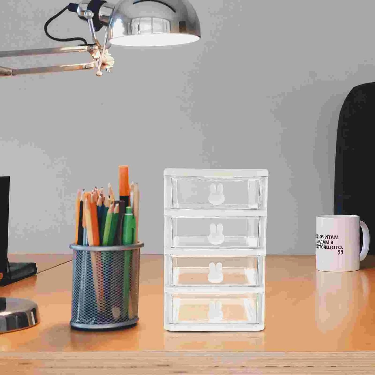 Storage Bin Drawer Box Desktop Cabinet Office Stationery Container Organizer Transparent Table Rabbit Organizers Pink