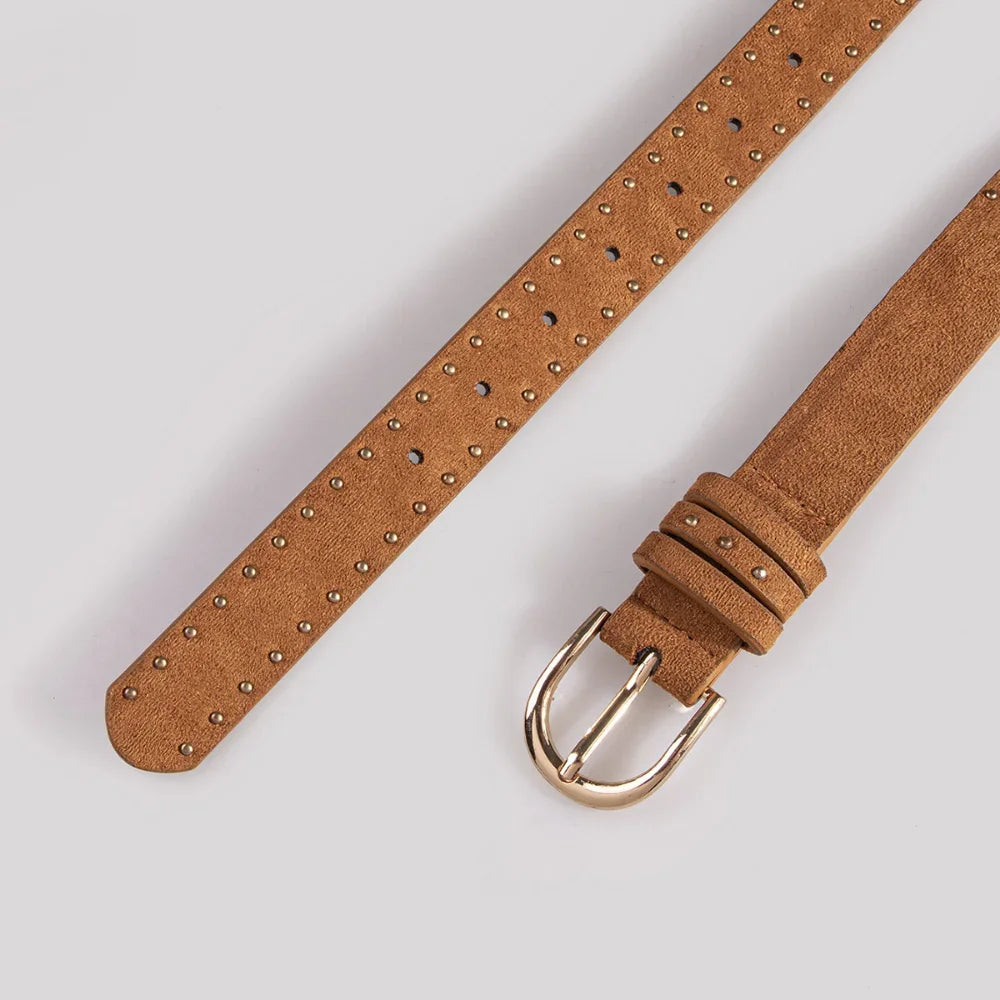 Metal Rivet Decoration Waistbands Belts for Women Fashion Woman Apparel Accessories Vintage Western Style Camel color