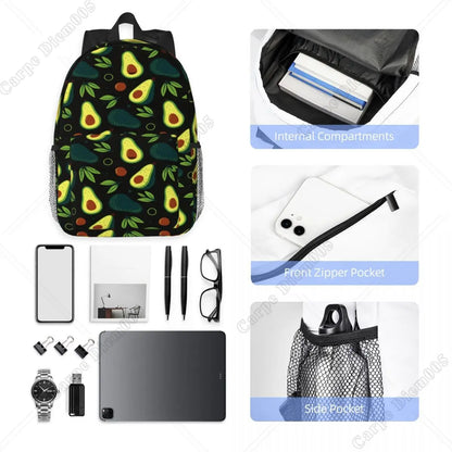 Green Avocado Plant Fruit Pattern Backpack for Men Women Waterproof School College Bag Printing Bookbag