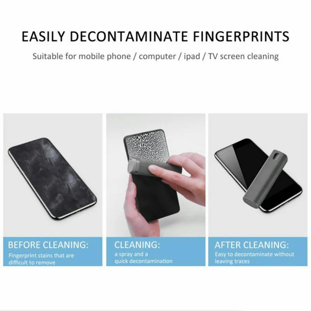 1 pcs 2 In 1 Phone Screen Cleaner Spray Portable Tablet Mobile PC Screen Cleaner Microfiber Cloth Set Cleaning Artifact Storage