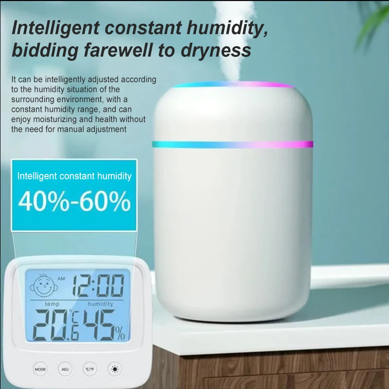 Mini Humidifier 300ML Portable Ultrasonic Air Diffuser USB Desktop Indoor Home Car Essential Oil Aroma with Colorful LED Lamp