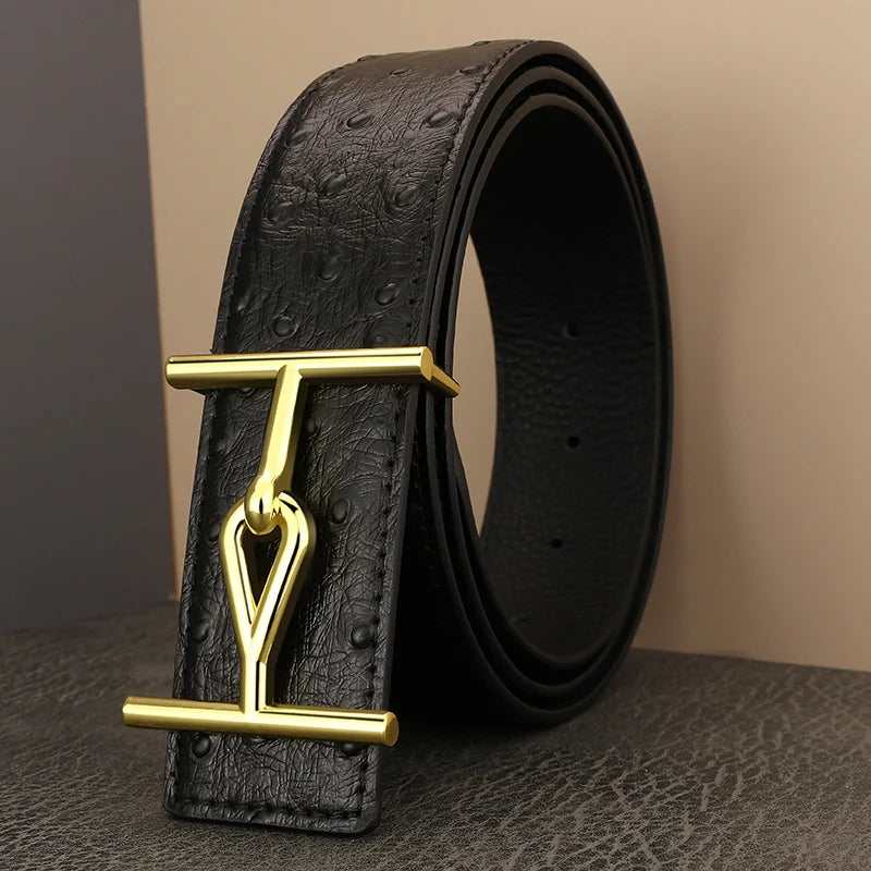 High Quality Gray 3.8CM Wide Genuine Leather Slide Buckle Letter Designer Belts Men Brand Luxury Young Men Jeans Ceinture Homme