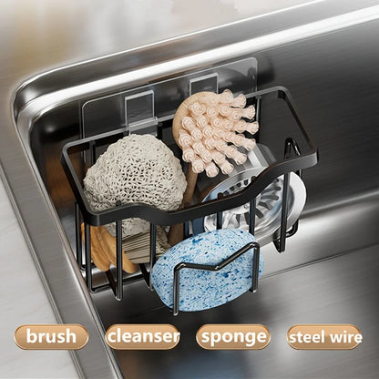 Multifunctional Sponge Holder Kitchen Sink Organizer Rustproof Stainless Steel Sink Caddy for Sponge Brush Sink Stopper Scraper