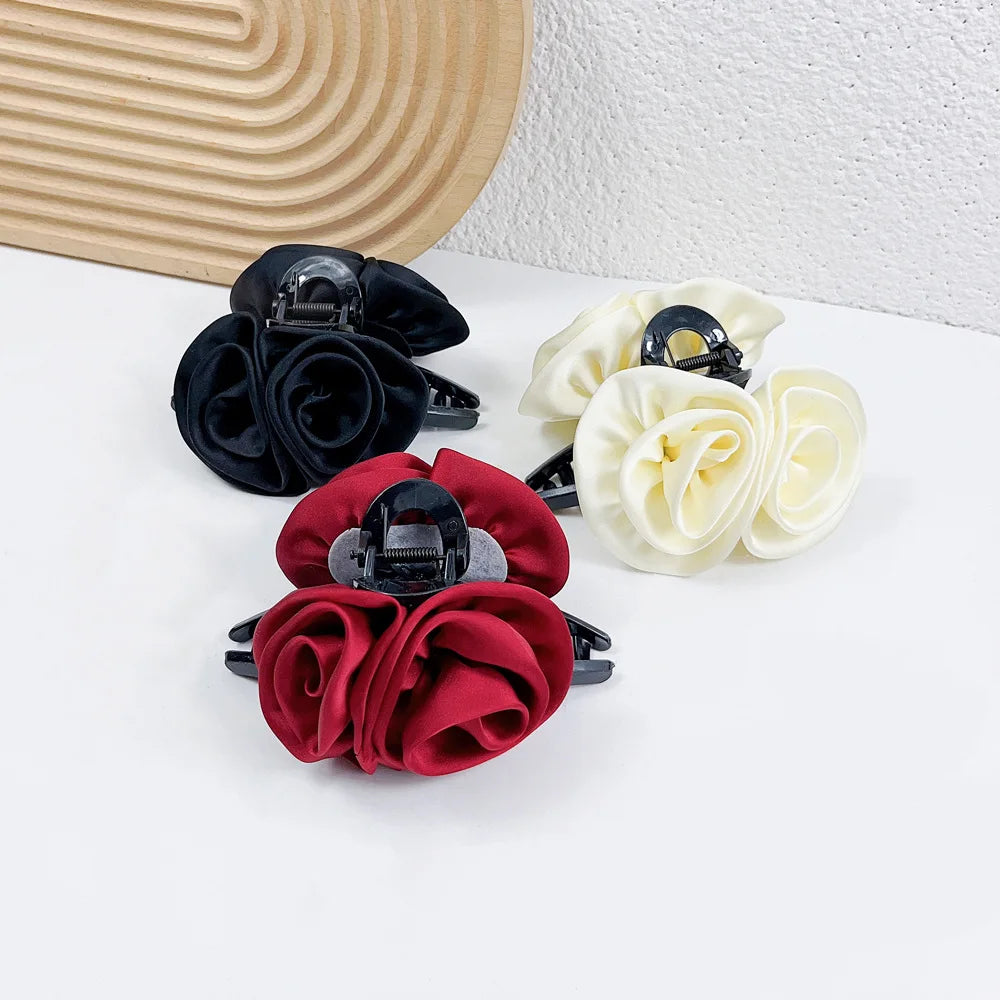 Rose Satin Grip Large Shark Clip Elegant High-Grade Finishing Hair Accessories Pinzas Para El Cabello  Заколка Для Волос 머리핀